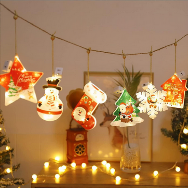 Κουρτίνα LED έγχρωμες χριστουγεννιάτικες φιγούρες με αστεράκια μικρά 3Μ Θερμό